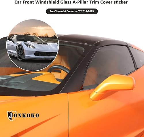 Miniatura 4 de Adhesivo de PVC para parabrisas delantero de coche, adhesivo para Chevrolet Corvette C7 2014-2019 Moldeado exterior del pilar del parabrisas (negro)