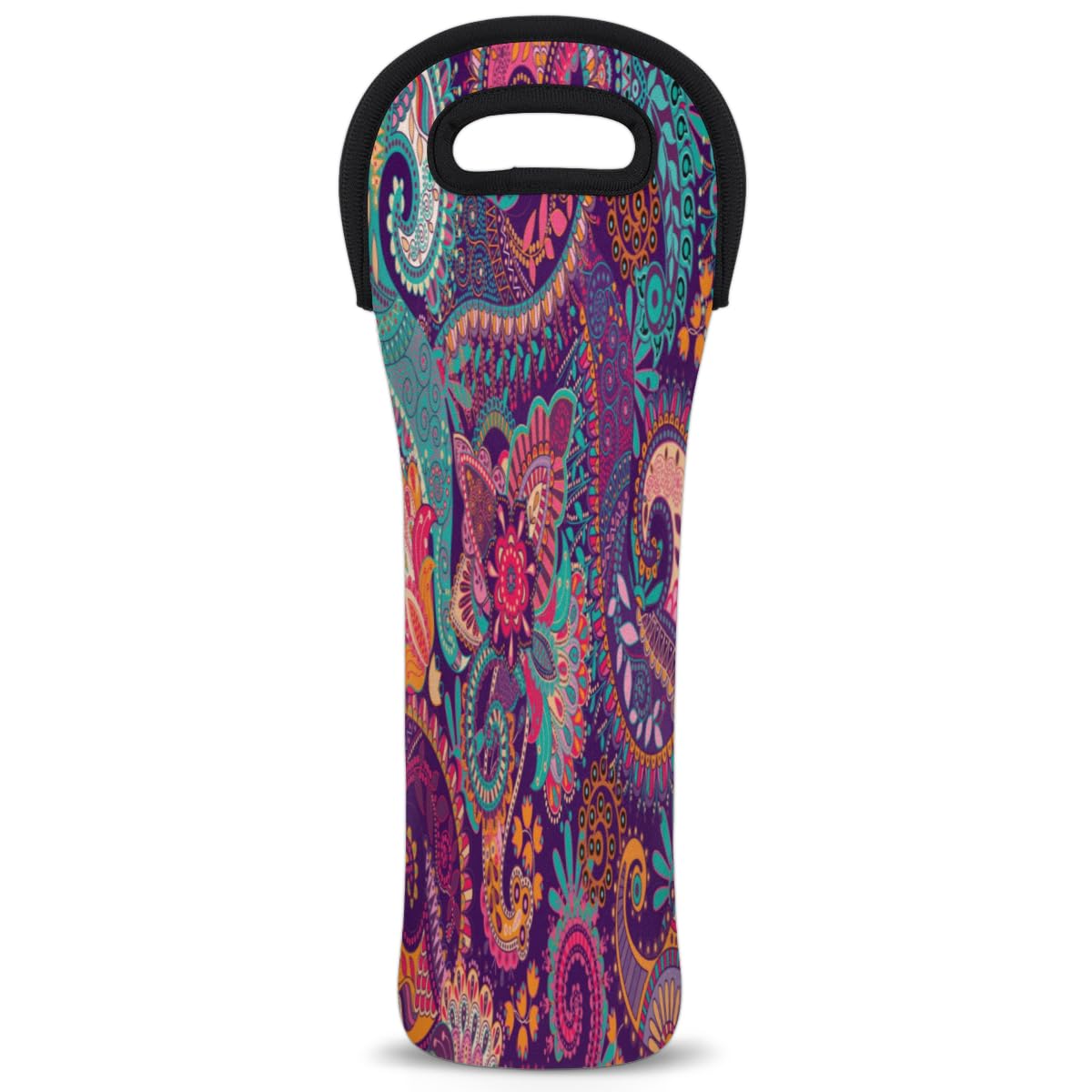 Colorful Mandalas Paint Wine Carrier Tote Bag Neoprene Wine Bottle Holder Portable Champagne Bottle Carrying Bag with Secure Carry Handle for Travel Picnic Birthday Party