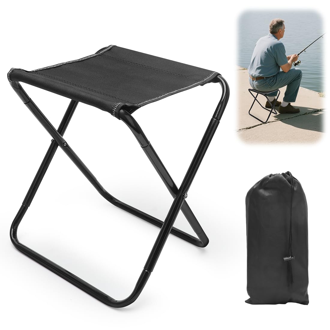 RANJIMA Portable Folding Stool, Outdoor Folding Stool, Lightweight Camping Stool, Mini Folding Stool, Small Folding Stool for Camping, Picnic, Fishing, Travel, Hiking