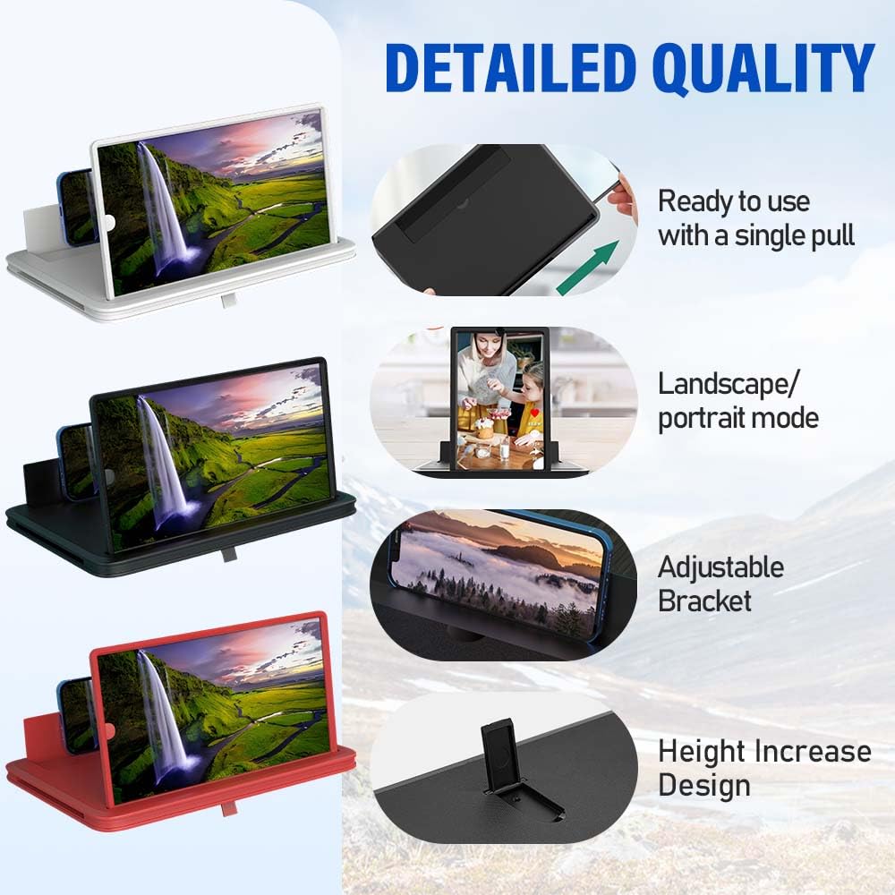 Lente d'ingrandimento per schermo del telefono 3D HD, portatile, pieghevole, amplificatore per smartphone con supporto, ideale per video e giochi, 10 pollici