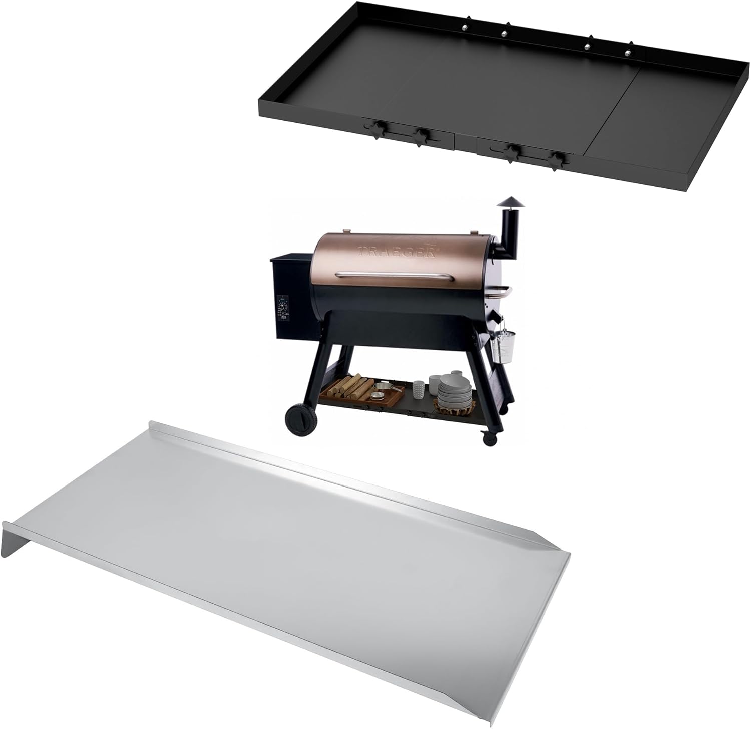 Stainless Steel Large Drip Pan Replacement and Adjustable Grill Storage Shelf for Traeger Pellet Grills/Tex Elite Pellet Smoker Grills, BAC-006,32.5" x 15.75 "