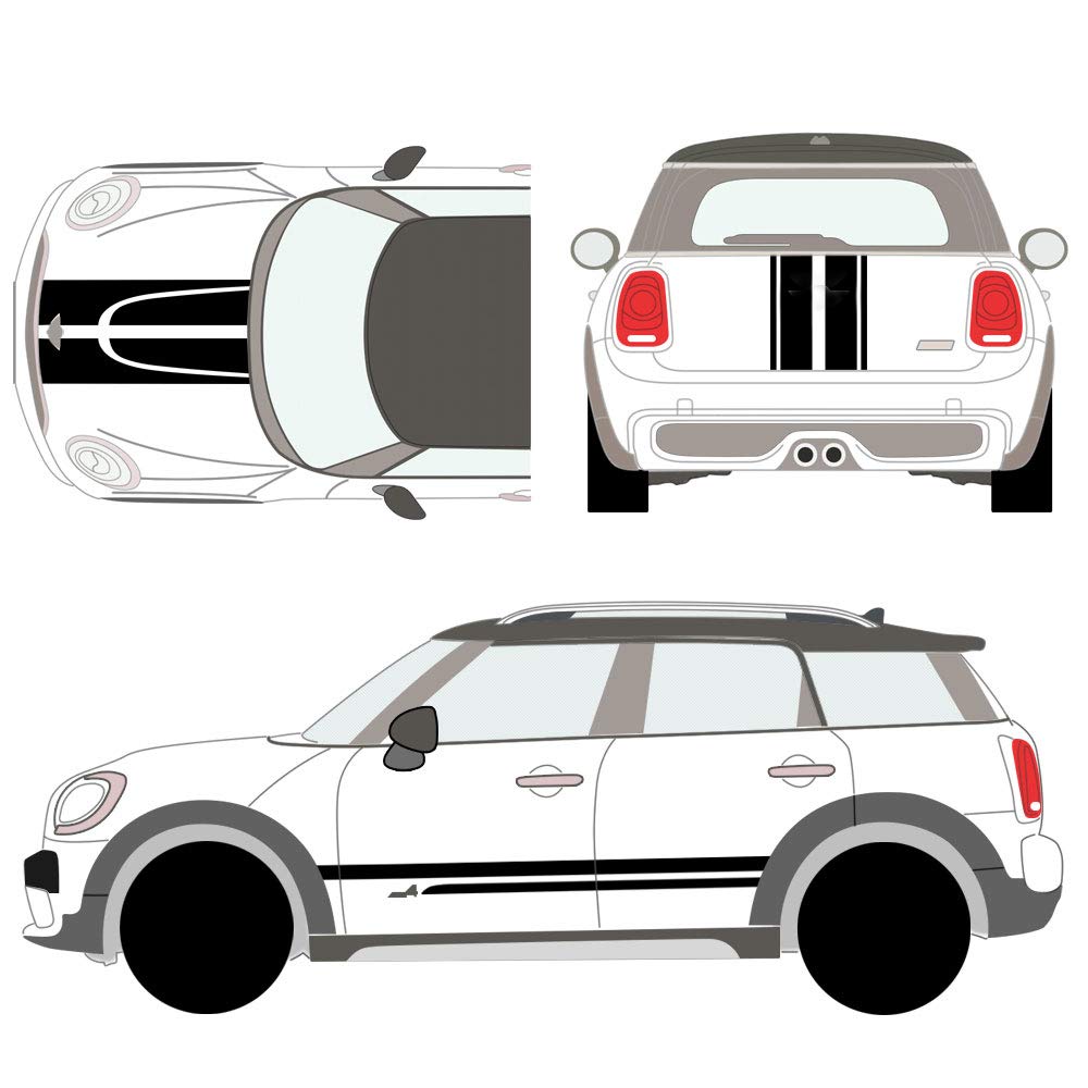 DSYCAR 1 Set Voiture Capot Rayures Tronc Capot Arrière Corps Kit Porte Latérale Rayure Jupe Autocollant pour Mini Countryman Accessoires (Blanc)