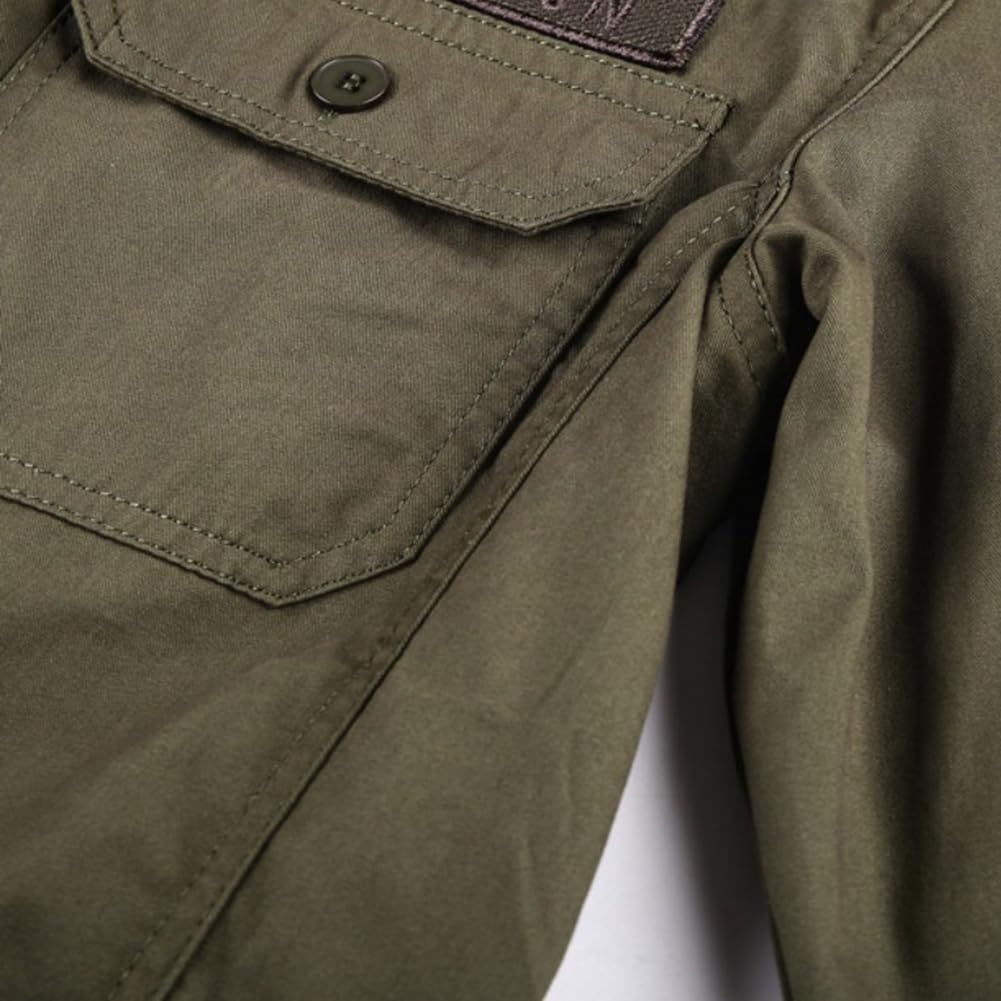 Hombre Camisas de Trabajo, Ropa de Militar de Manga Larga con Botones,Cargo Shirts, 2 Bolsillos, Regular Fit para Pesca, Tala, Senderismo, Caza