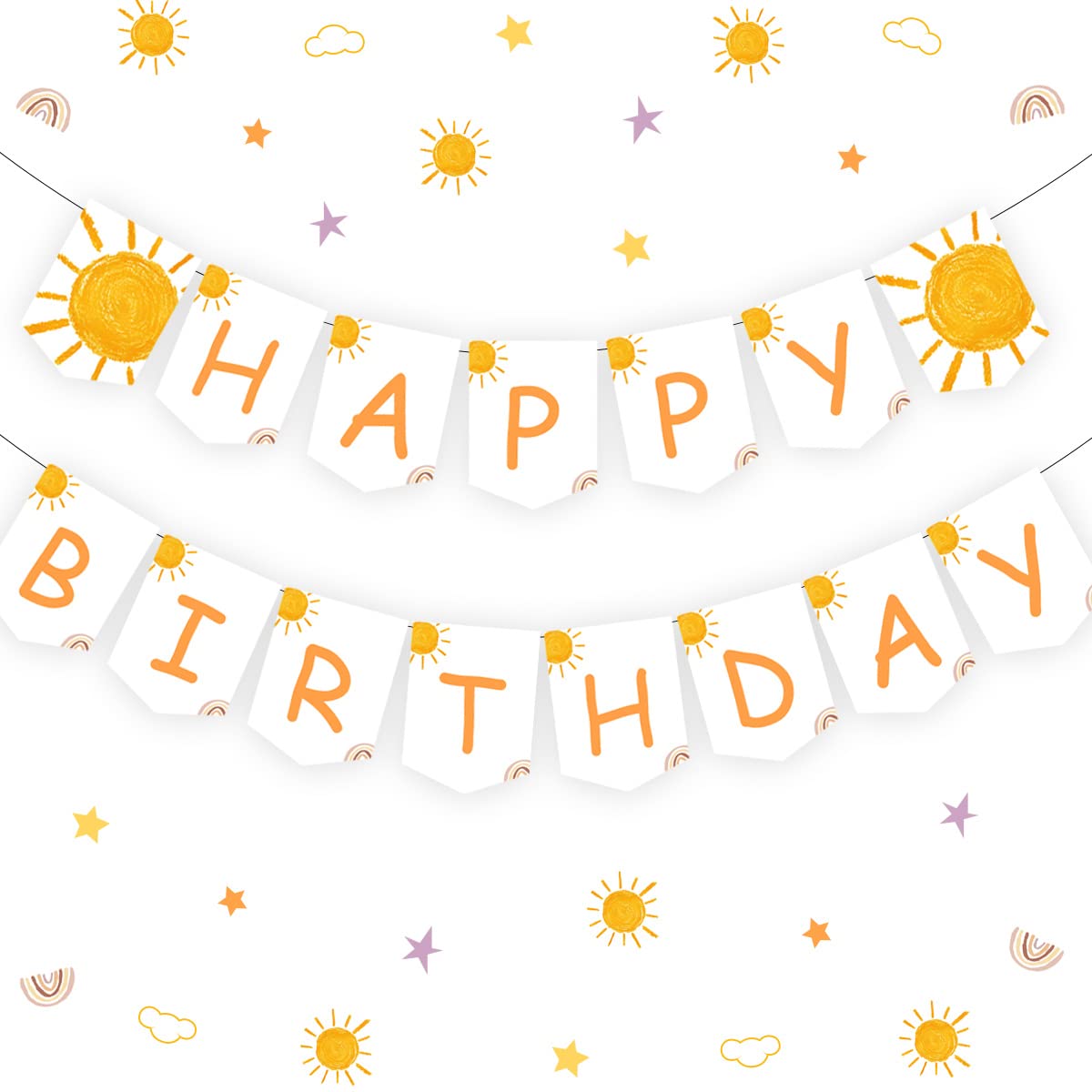 Sun Happy Birthday Banner - Trip Around the Sun Birthday Decorations, Sunshine Birthday Banner for Boys Girls, Space Theme 1st 2nd 3rd Birthday Party Supplies