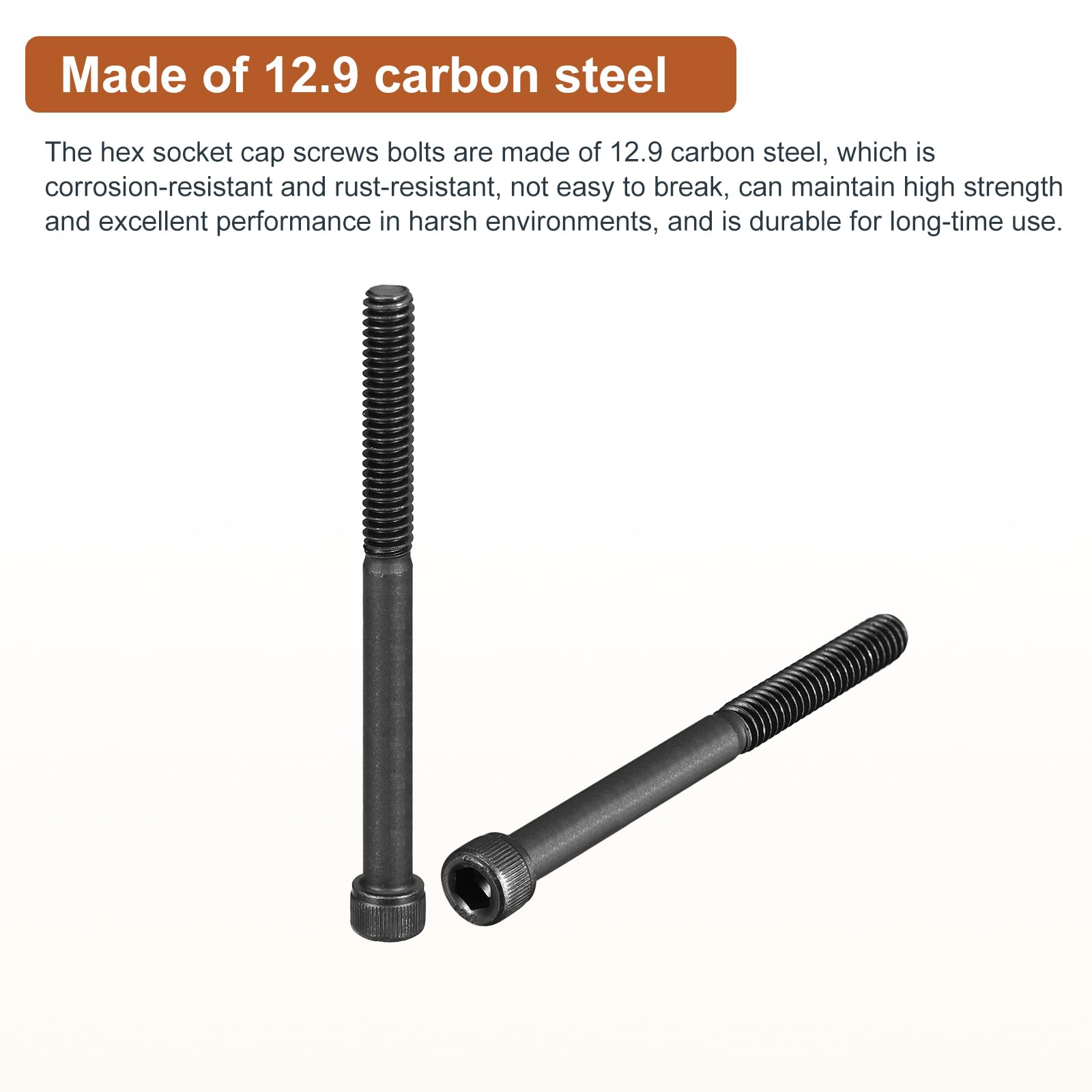 DTGN 1/4-20x3" Socket Head Cap Screws Bolts, 12Pcs 12.9 Grade Alloy Steel, Machine Hex Socket Screw, Hex Drive - Image 3