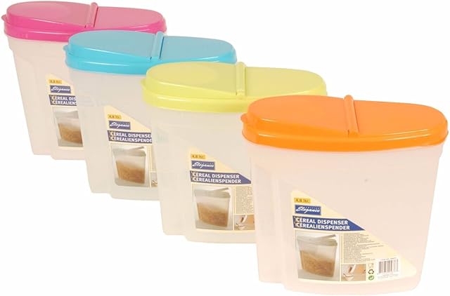 bs 4 x 4.8L Plastic Dry Food Storage Containers Cereal Dispenser