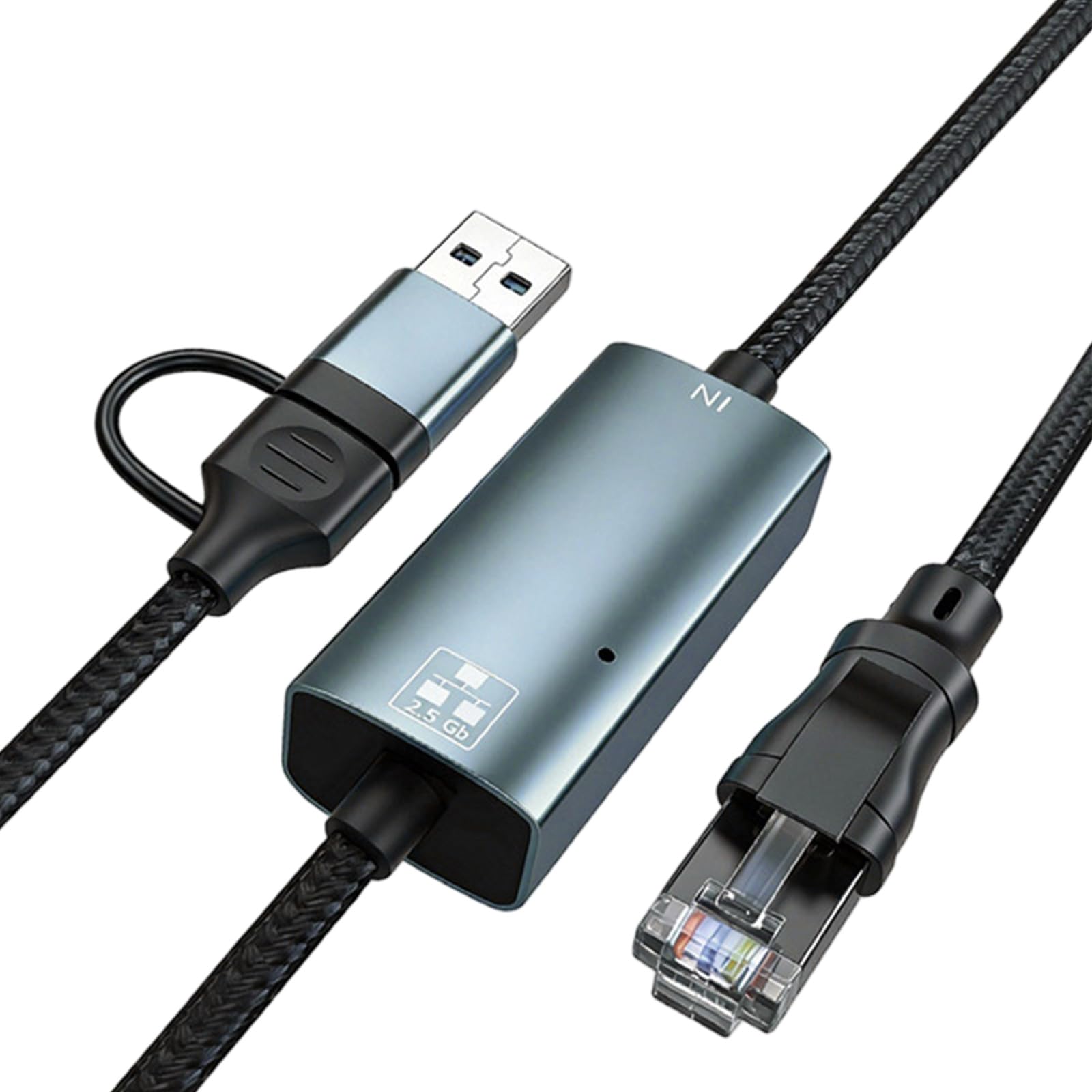 CUNZJIA 2.5Gbps USB and Type C to Ethernet Adapter 180CM Cable for Fast Speed Internet Connection 70.87in