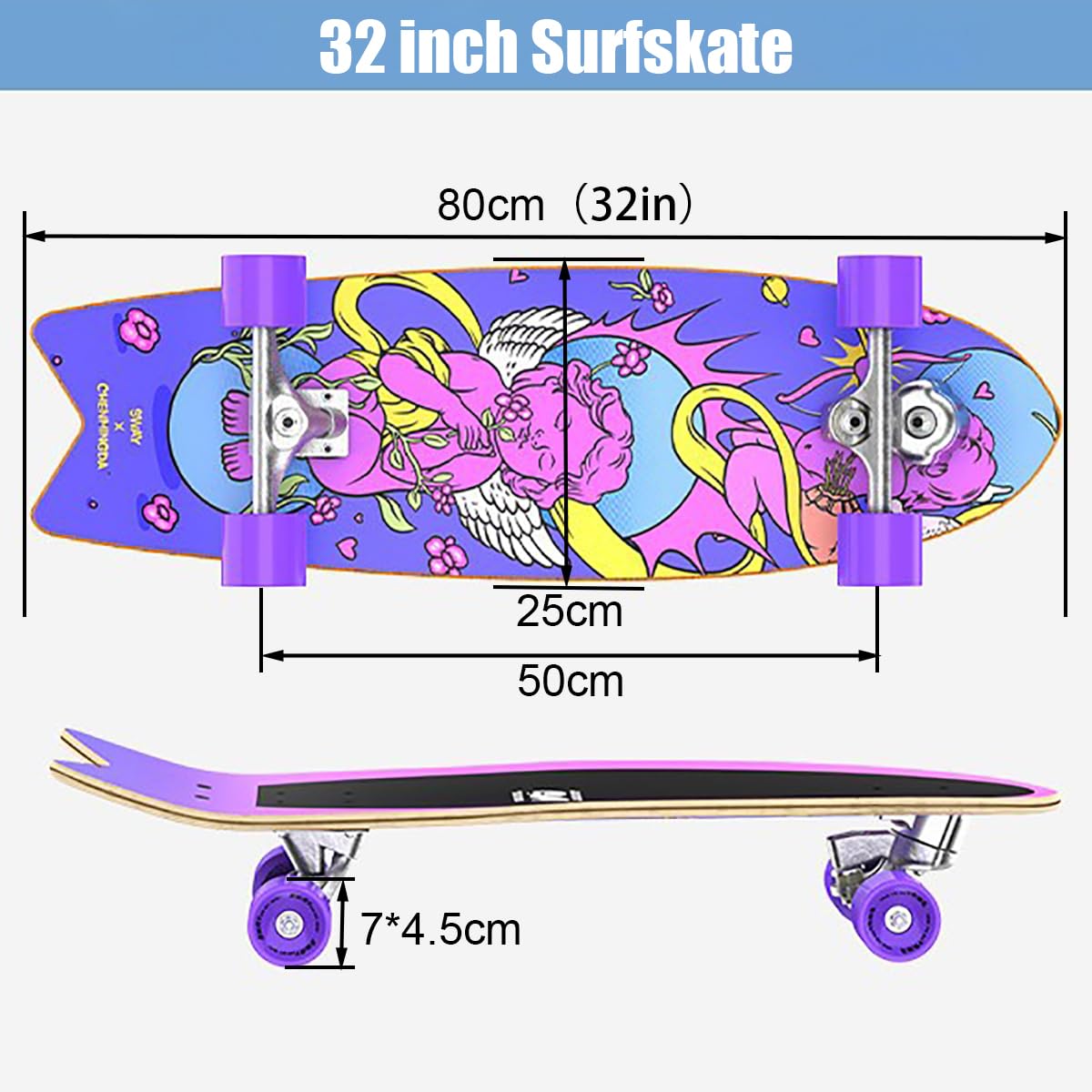Surfskate Carving Tavola Completa 78x24cm: Skateboard Per Allenamento Surf Con Truck CX4 E ABEC-11