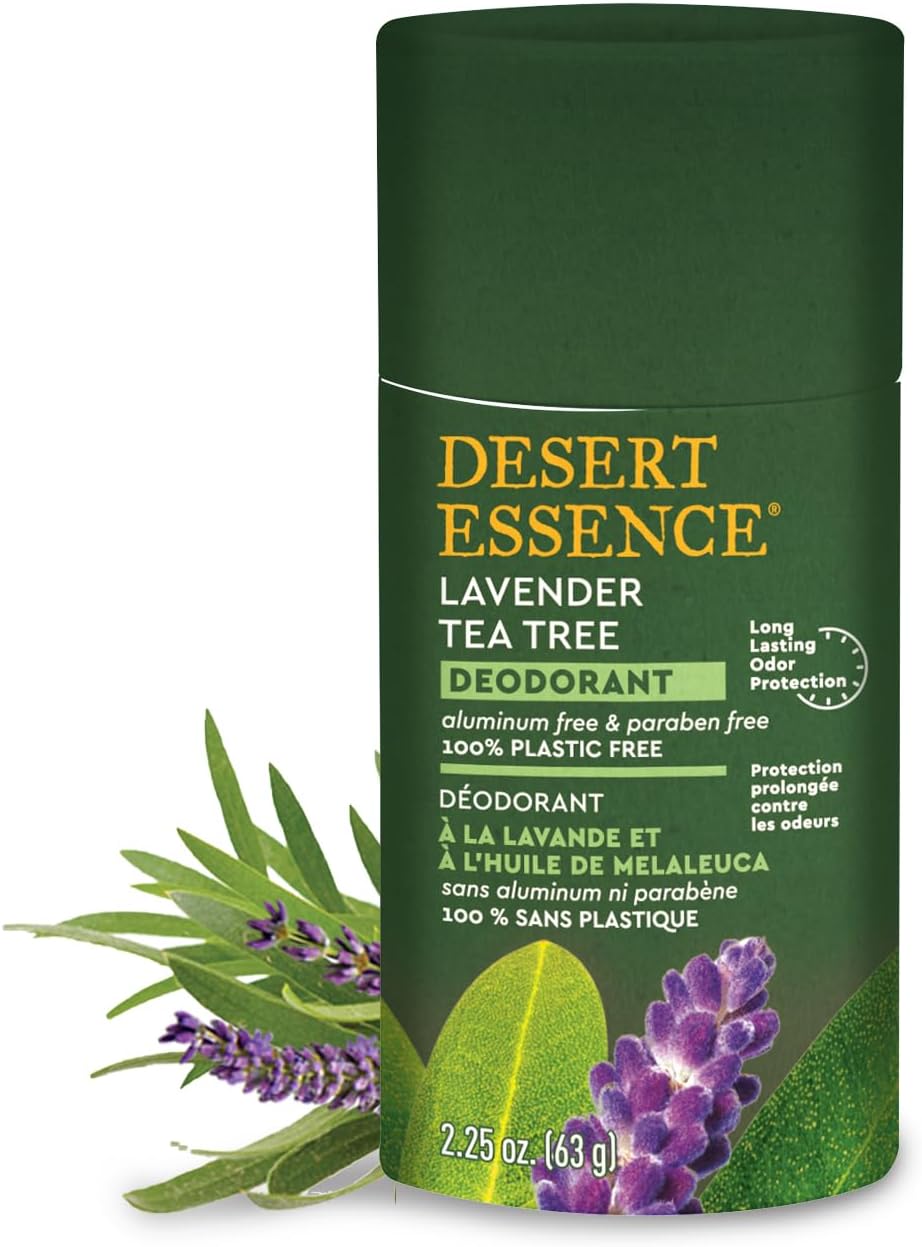 Eco-friendly Tea Tree Deodorant - 100% Plastic Free, Aluminum Free, & Paraben Free for Women & Men, 2.25 oz (Lavender)