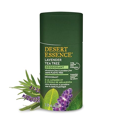 Desert Essence Desodorante ecológico de árbol de té, 100% libre de plástico, sin aluminio y sin parabenos para mujeres y hombres, 2.25 onzas