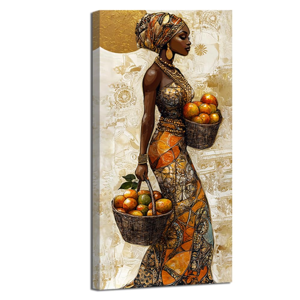LMYSXAOZ African Women Wall Art Traditional Black Lady Canvas Painting Vintage Ethnic Tribe Portrait Picture Prints Framed (orange,40x80cm)