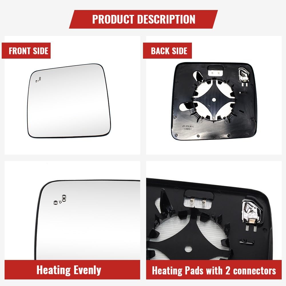 Left Driver Side Mirror Glass for 2021 2022 2023 2024 2025 Ford Bronco, Rear View Mirror Glass, Heated, Blind Spot, Power Adjust, M2DZ17K707B, M2DZ17K707E