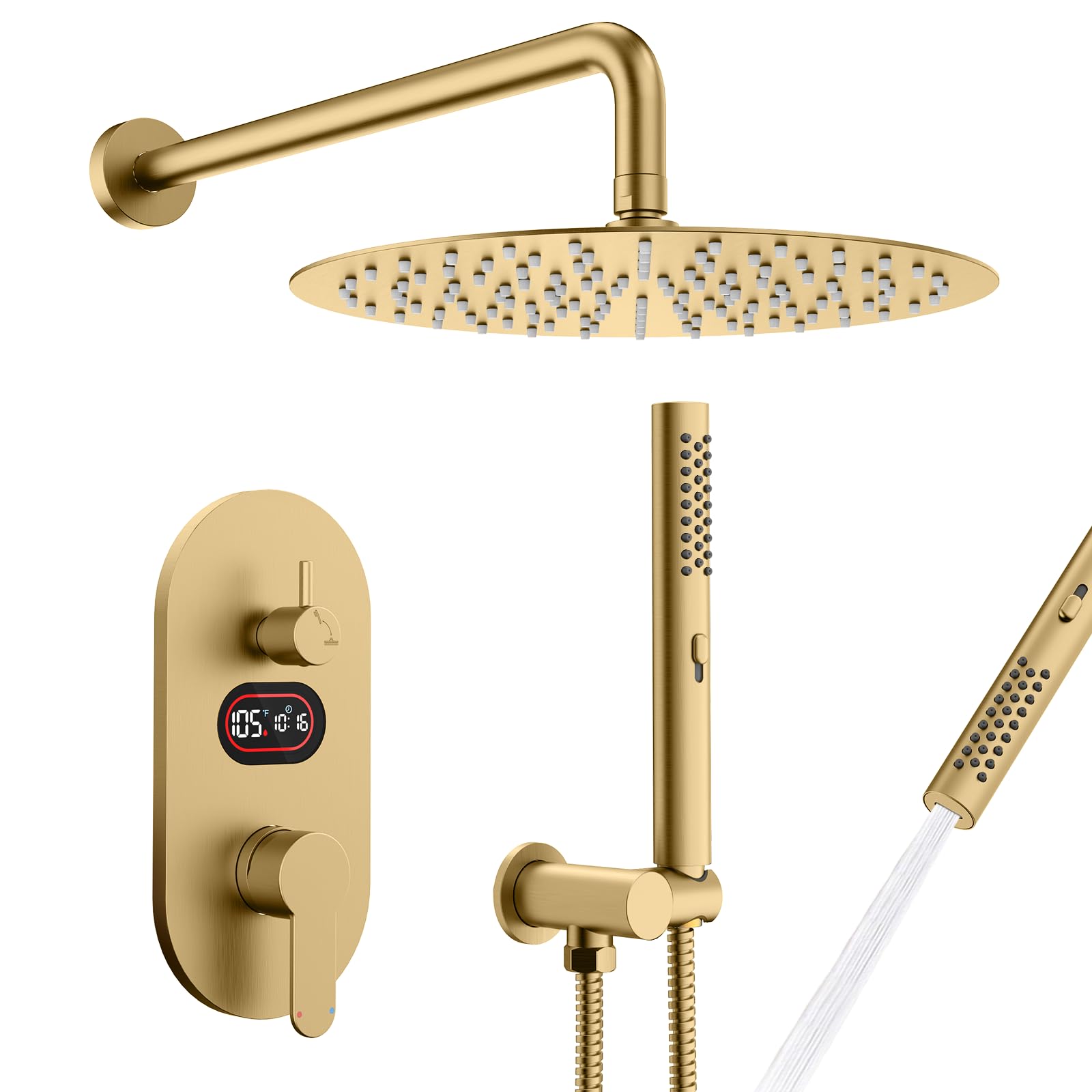 Longriver Round Shower Faucet Set with Hydro Power Display