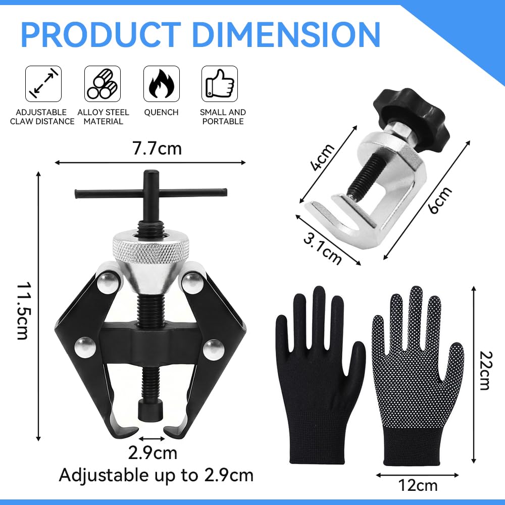 3 Piezas Extractor de Brazo de Limpiaparabrisas, Universal Brazo Desmontaje Herramienta Ajustable con Guantes,Apertura Máxima 2,9 cm Extractor Rodamientos Robusta para Coche Camión SUV