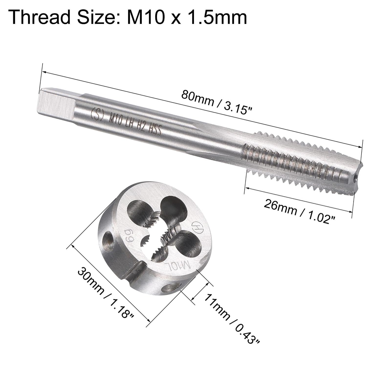 MACHSWON M10x1.5mm Metric Left Hand Tap and Die Set,Machine Thread Screw Tap with Round Threading Die,Tap & Die Kit for Nut Screw Bolt Thread Repair - Image 2