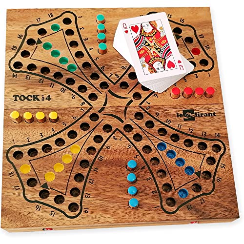 TOC Jeu de TOCK à 4 en bois d'acacia massif fabrication artisanale écoresponsable. Marque Française Le DÉLIRANT 28x25cm jeux de société familial pour 4 joueurs avec plateau boite refermable. Normes CE Cover