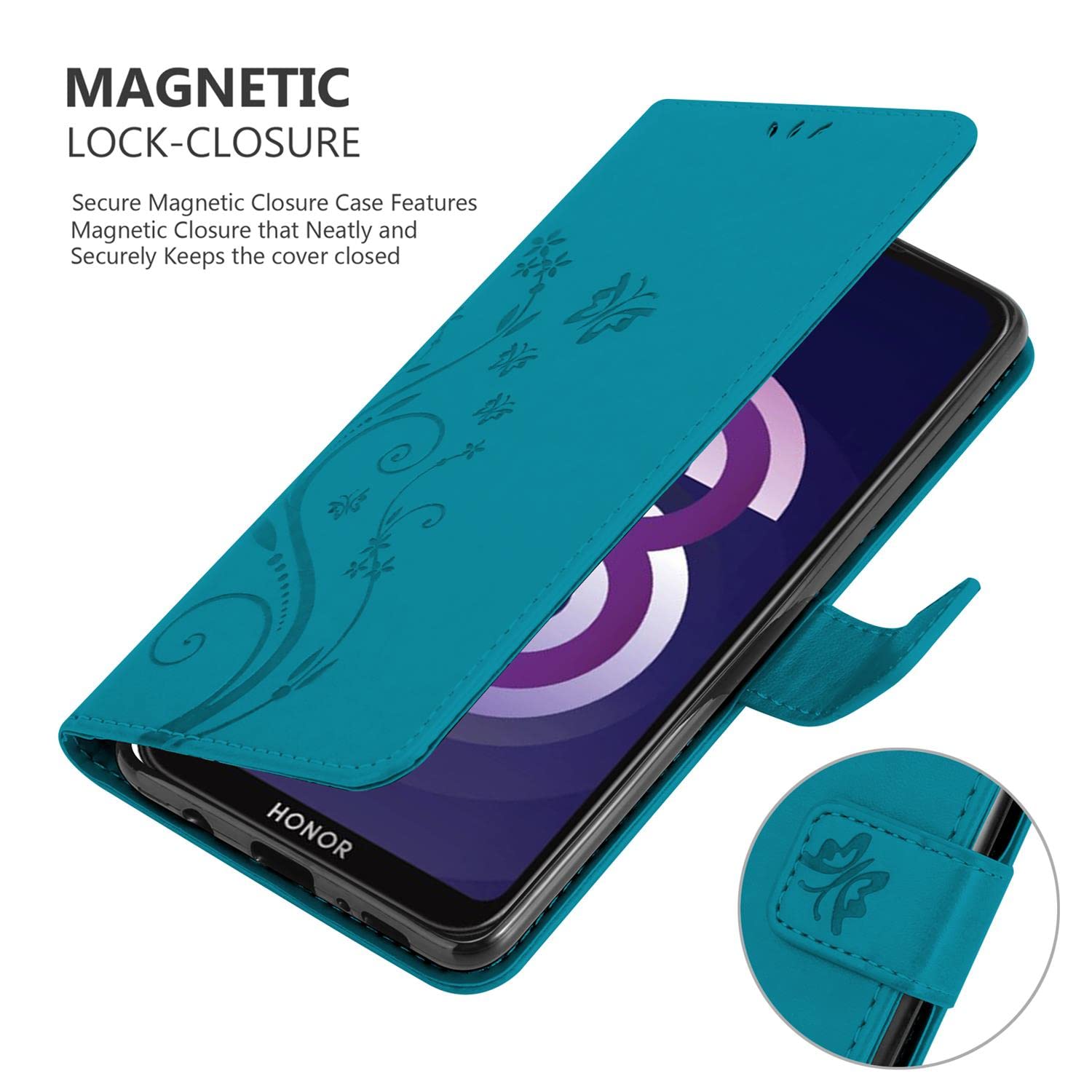 Custodia Libro Cadorabo Per Honor 8S / Huawei Y5 2019 - Blu Fiore Con Chiusura Magnetica, 3 Slot Carte E Funzione Stand - 2