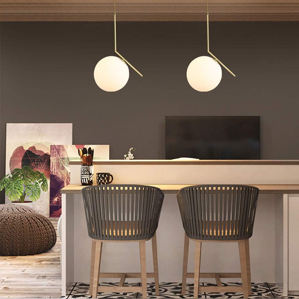 Brass Finish Chandeliers Lighting Hanging Light Fixture for Kitchen Island,Mid Century Modern 1-Light Pendant Light with 8''Opal Frosted Glass Globe,Golden,42X66Cm(17X26Inch)
