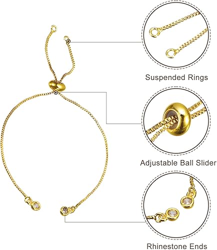 Miniatura 4 de uxcell Pulseras deslizantes ajustables, 10 unidades de extensor de caja de cadenas de conexión con extremos de diamantes de imitación para hacer