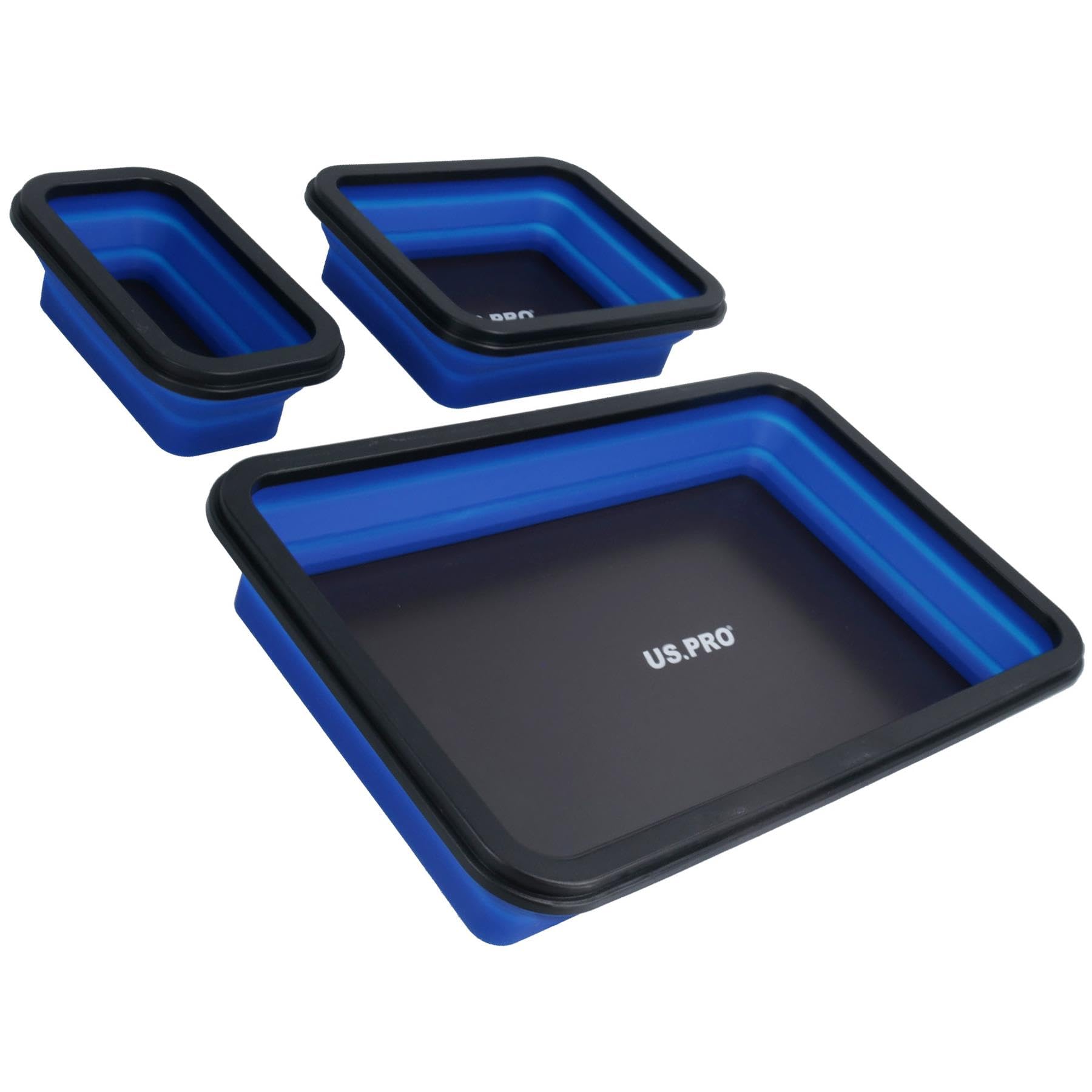 Ab Tools Blue, Black Collapsible Magnetic Magnet Parts Tray Storage Holder Container Sml – Lge 3Pc