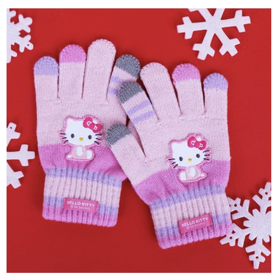 Bandal & Neoul Kitty's Winter Stripes Gloves - Winter Accessory for & Little Girls - Officially Licensed Product2
