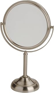 Jerdon JP910NB Two-Sided Tabletop Makeup Mirror with 10X Magnification, 360° Swivel, Portable 6-Inch Nickel Finish