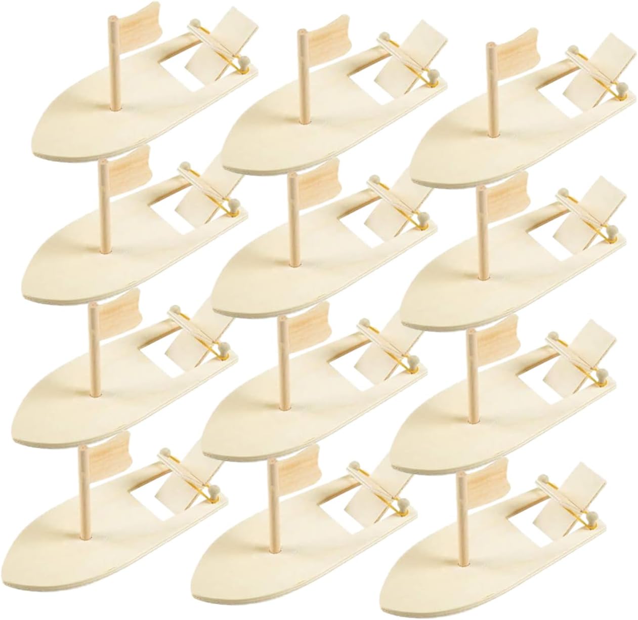 Veemoon 2sets Handmade Wooden Boat Model Kit Boys and Girls Diy Paint Boat Wooden Sailboat Craft Set Decorative Boat Model 12pcs*2