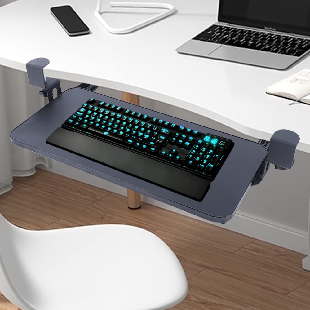 Tastaturablage, Schublade Unter Schreibtisch mit Stabilem C-Klemme, Ausziehbare Plattform Computer Tastaturablage, Schiebbarer Tastaturständer, 520x250mm