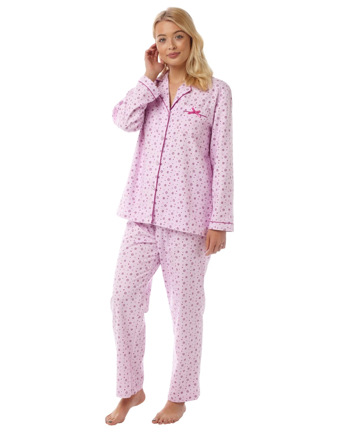 Slumber Hut Ladies Brushed Cotton Pyjamas 3037 Pink Size 8-10