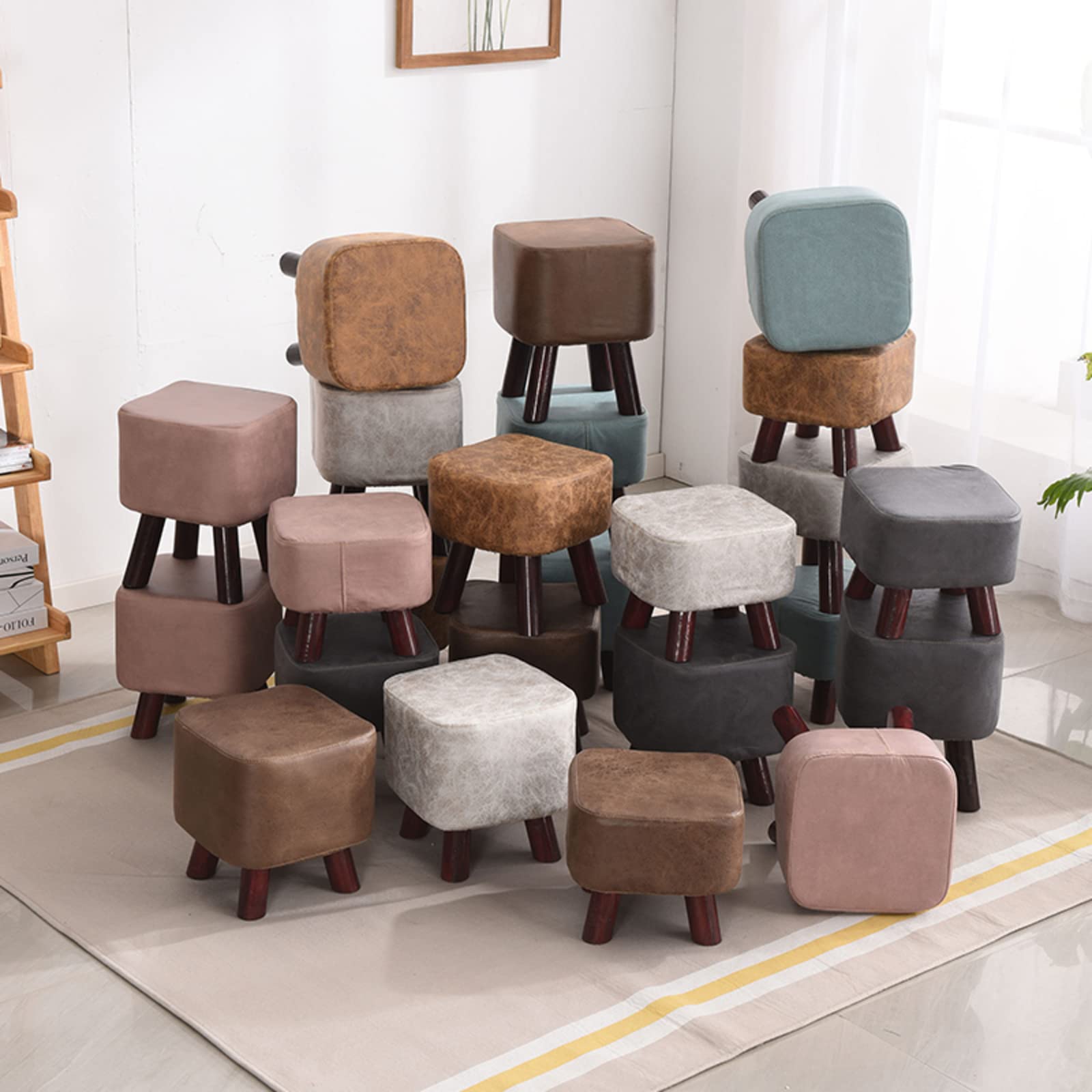 Rectangle Shoe Changing Stool Artificial Leather Stool for Changing Shoes Modern Small Foot Stool Solid Color Resting Footstool Luxurious Foot Stool for Living Room Office Desk-N L28xw28xh28cm