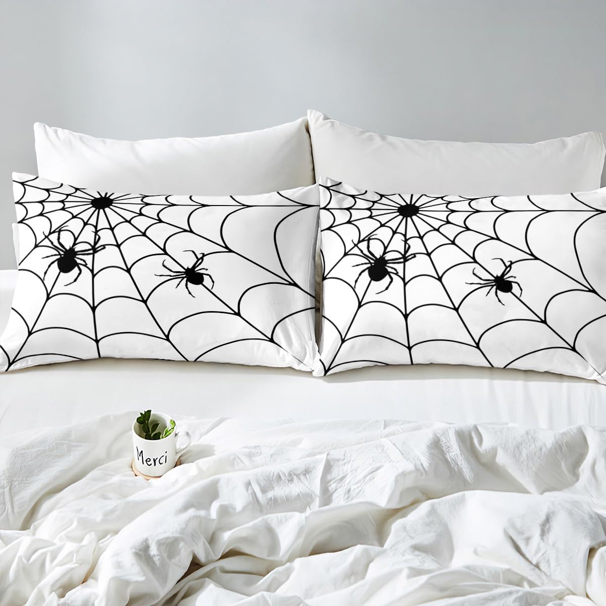 Set copripiumino a tema Halloween con ragnatela per ragazzi e adulti, decorazione per la camera, set copripiumino con copertura per cuscino, biancheria da letto super king