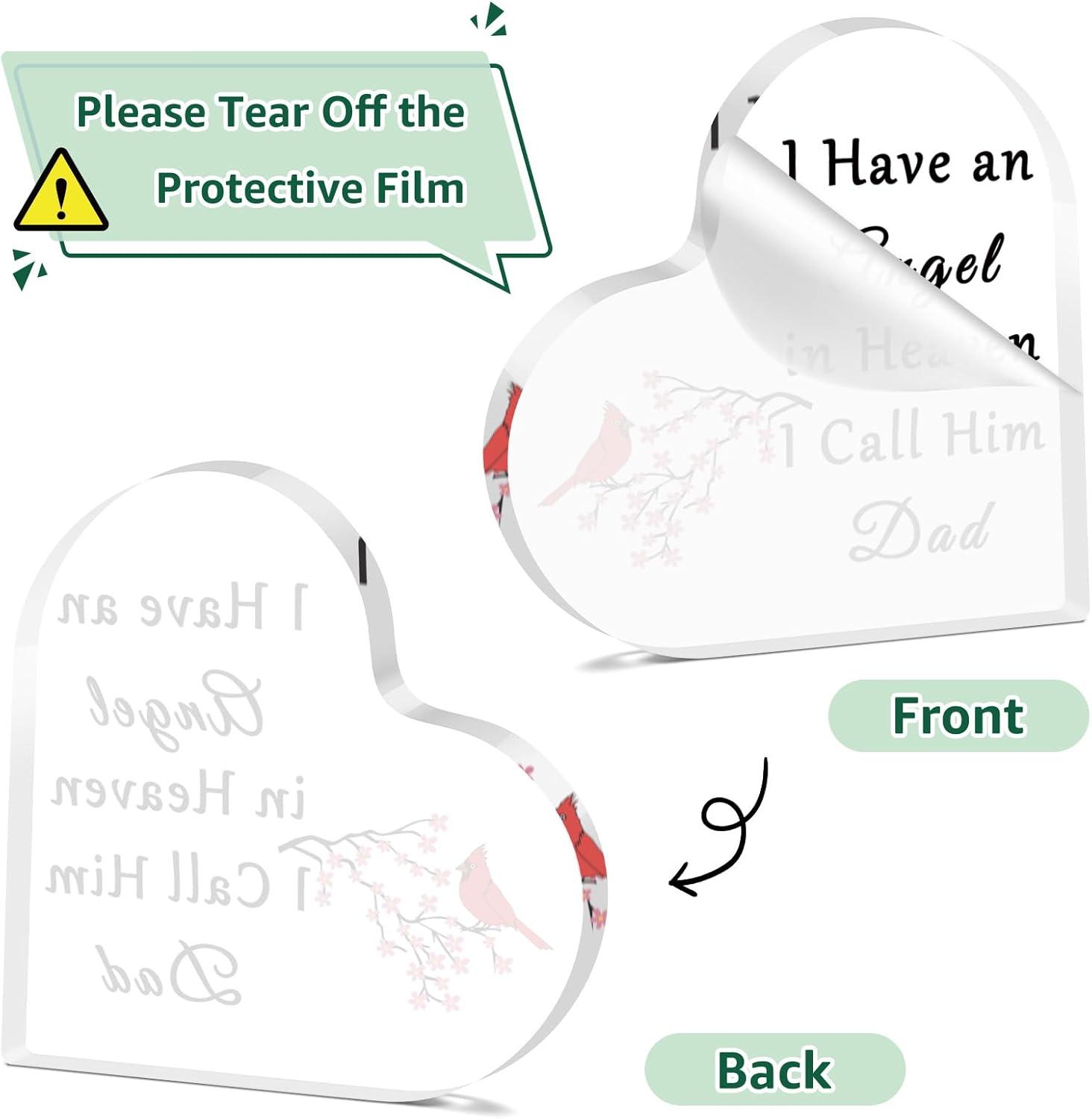 Dad Memorial Heart Plaque Sympathy Gifts for Loss of Father In Memory of Father Plaque Acrylic Heart Keepsake Bereavement Condolences Grief Gifts for for Daughter Son Funeral Remembrance Desk Sign - Image 3