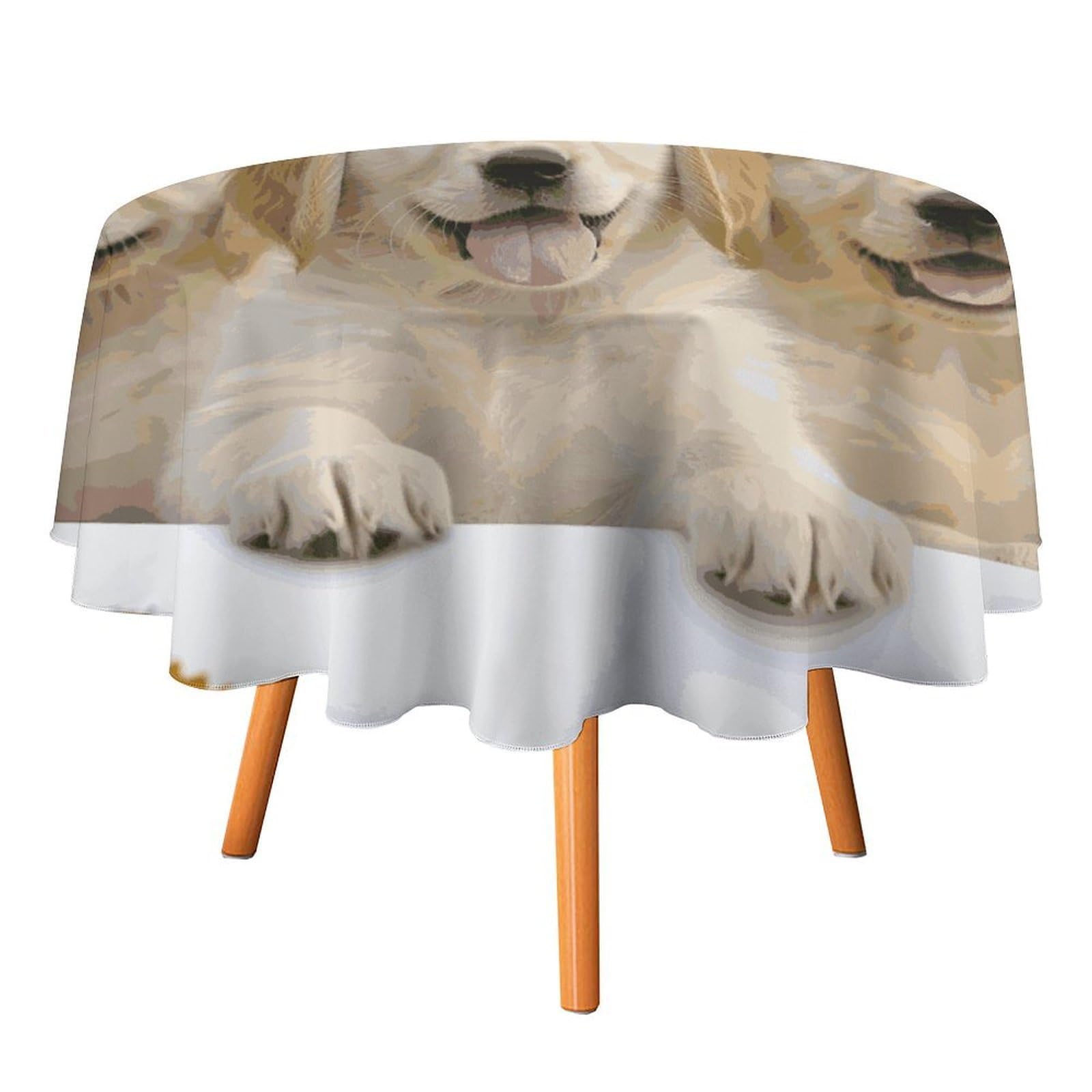 Fekiloot Style Golden Retriever Puppies Round Tablecloth - Heavy Duty And Washable,Polyester Decorative Fabric Table Cover,Tablecloths For Kitchen Dining, Wedding, Birthday Party70x70in
