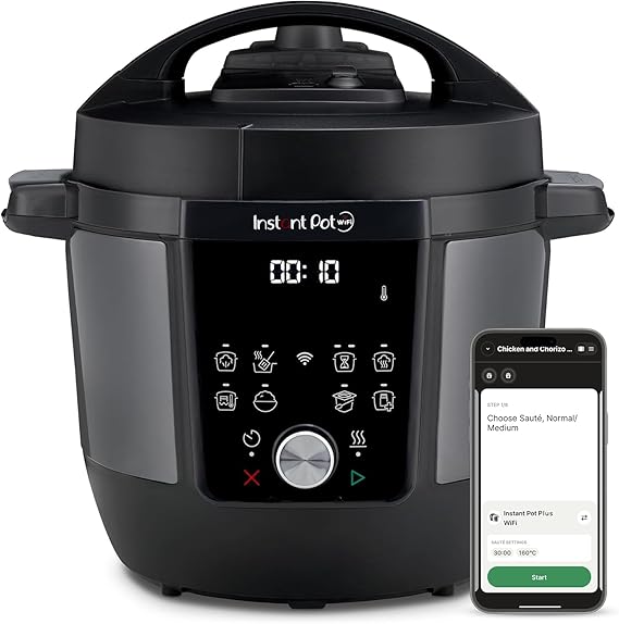 Instant Pot Plus – Multicooker 9 in 1 da 5,7L in acciaio inossidabile spazzolato, cuoce a pressione, cottura lenta, cuociriso, rosola, prepara yogurt, scalda, cuoce a vapore, sous vide, sterilizza