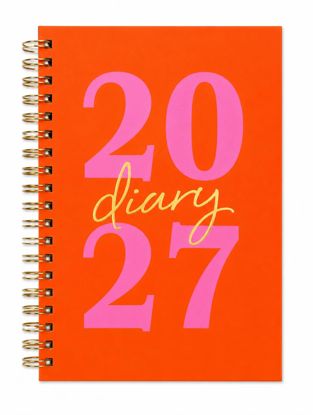 2027 A5 Week to View Diary Premium Spiral Gold Foil Effect Hardcover Wire bound Diary Matt Finish Planner Organizer Diaries Full Year (Orange Holographic)