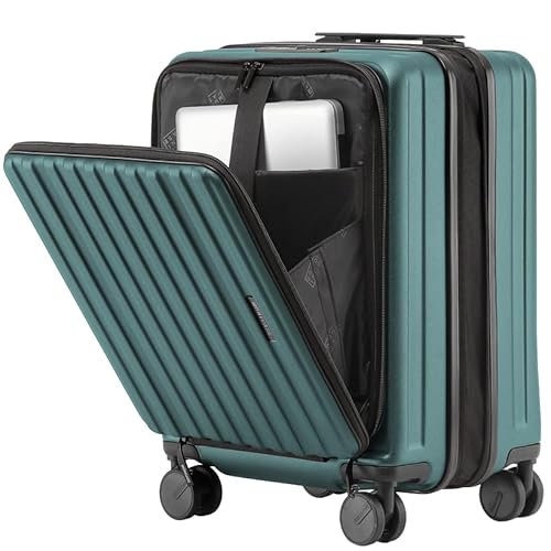 Münicase Koffer Expandierbar – Hartschalen-Trolley mit Oberseiten-Öffnung, Kompressionsgurt & extra Stauraum | Strapazierfähig, Dehnungsfuge, Kratzfest, leicht (Dunkelgreen, M (Laptopfach)-50cm)