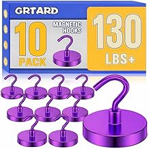 Grtard 130LBS Magnetic Hooks, 10Pack Strong Magnetic Hooks for Cruise Cabins, Magnet Hooks Heavy Duty for Fridge, Magnets with Hook for Hanging, Grill, Garage, Cruise Ship Essentials (Purple)