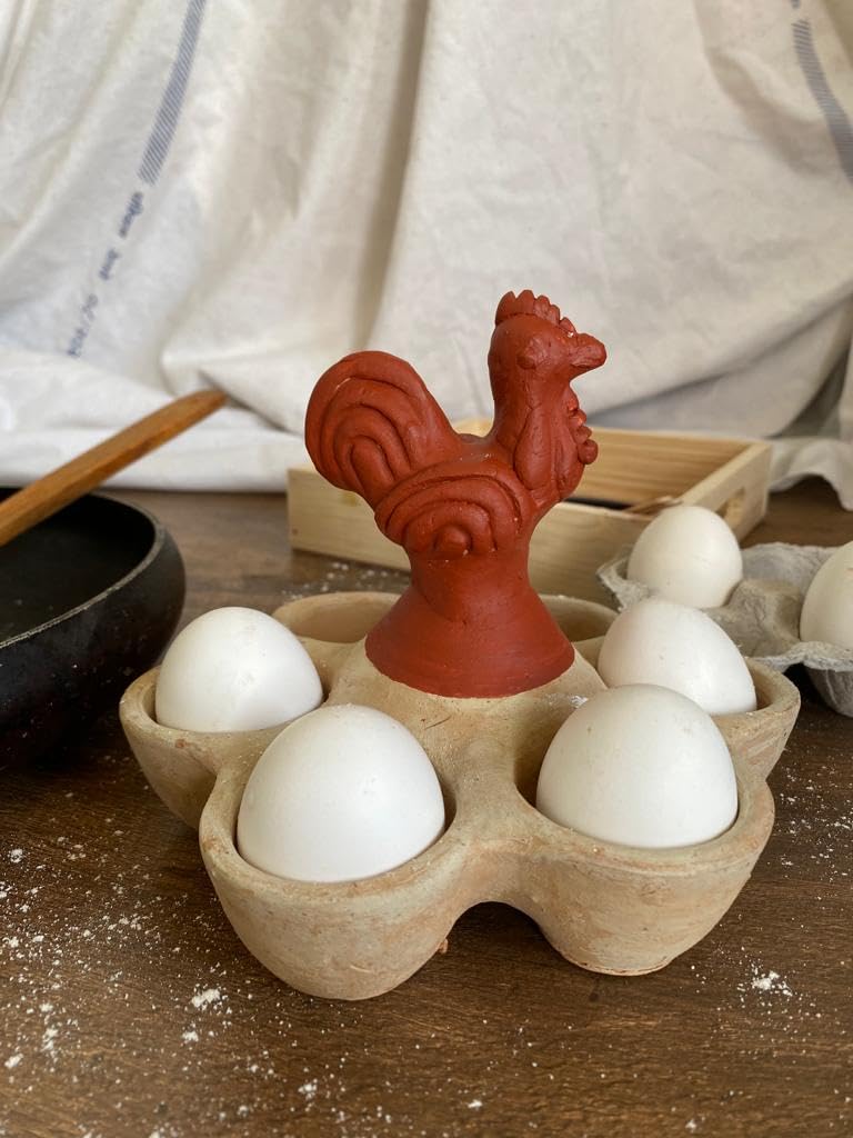 Prosperity Terracotta Chicken Egg Holder| Hen Shape Egg Holder | Egg Storage Rack for 6 Eggs | Egg Tray | Traditional Terracotta Storage Container | Home Egg Serving Platter