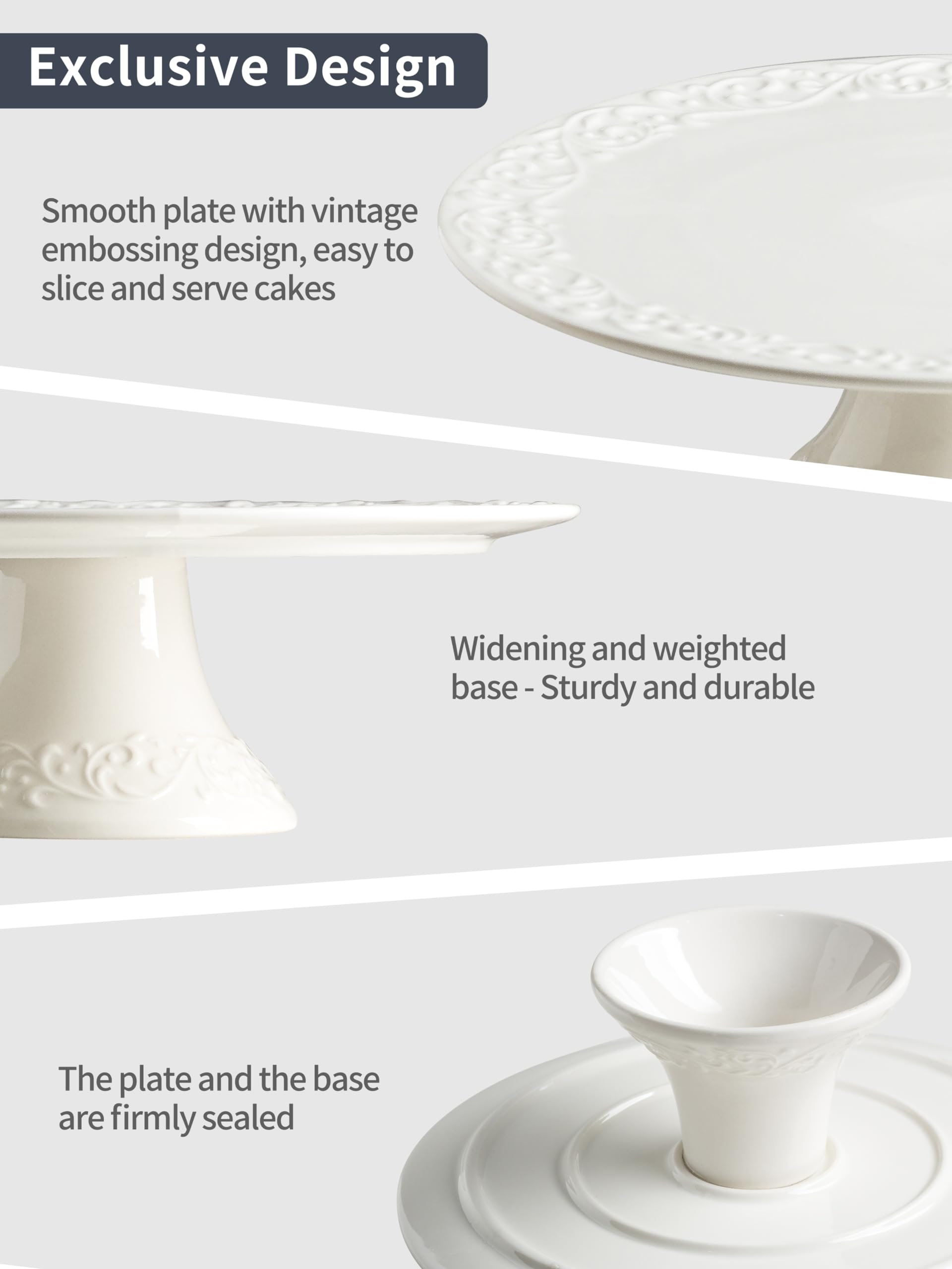 Gomakren Soporte de porcelana para tartas de 10 pulgadas, soporte de pastel de boda para fiesta, plato de pastel, soporte redondo de postre para baby shower, cumpleaños, soporte de decoración del