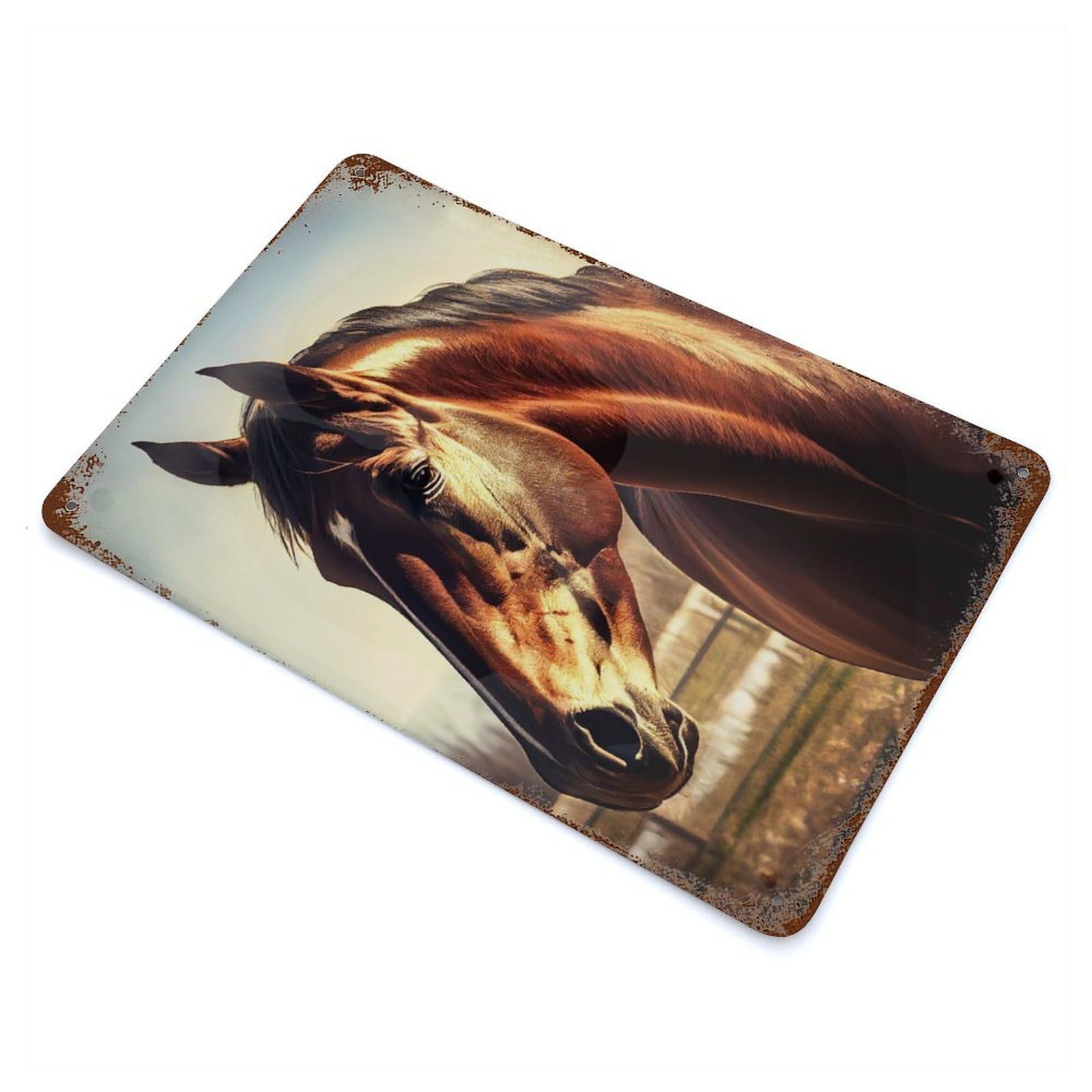 Aged Metal Wall Plaque with Horse Image Design 11.8"x7.9", for Pub, Kitchen And Man Cave Decor, Shabby Chic Decor