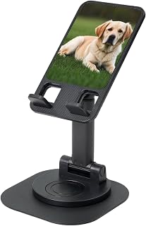 360° Rotating Cell Phone Stand Height Angle Adjustable Phone Stand Portable Foldable Desktop Phone Holder Cute Pet Labrador Office Accessories Compatible with All Mobile Phones and Tablets