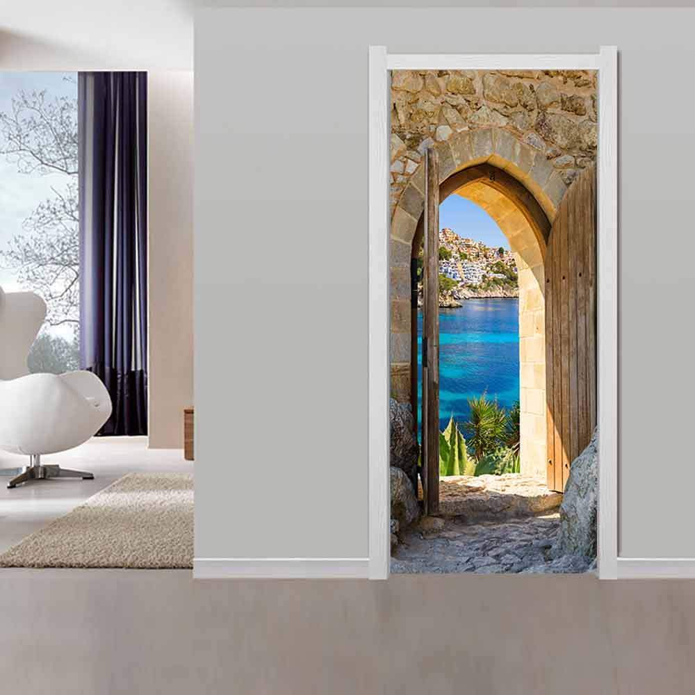 Adesivi Murali 3D Per Porte Interne, Effetto Murale, Dimensioni 95x215 Cm, Rimovibili E Impermeabili, Decorazione Casa
