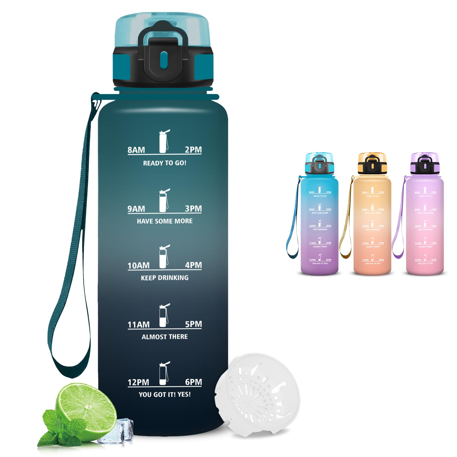 Drinking Bottle - 1.5 Litre Sports Water Bottle, Leak-Proof, with Lanyard, Suitable for Carbonated Drinks, Easy to Clean, Sports Bottle for Fitness, Fizz, Jogging, Gym