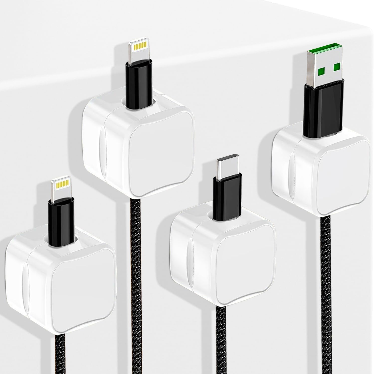 GadgetBite Magnetic Cable Organizer Clips – Self-Adhesive Wire Management Solution for Home and Office,Car,Desk, Management Solution for Data Cable, Power Cords and More (Pack of 4)-White