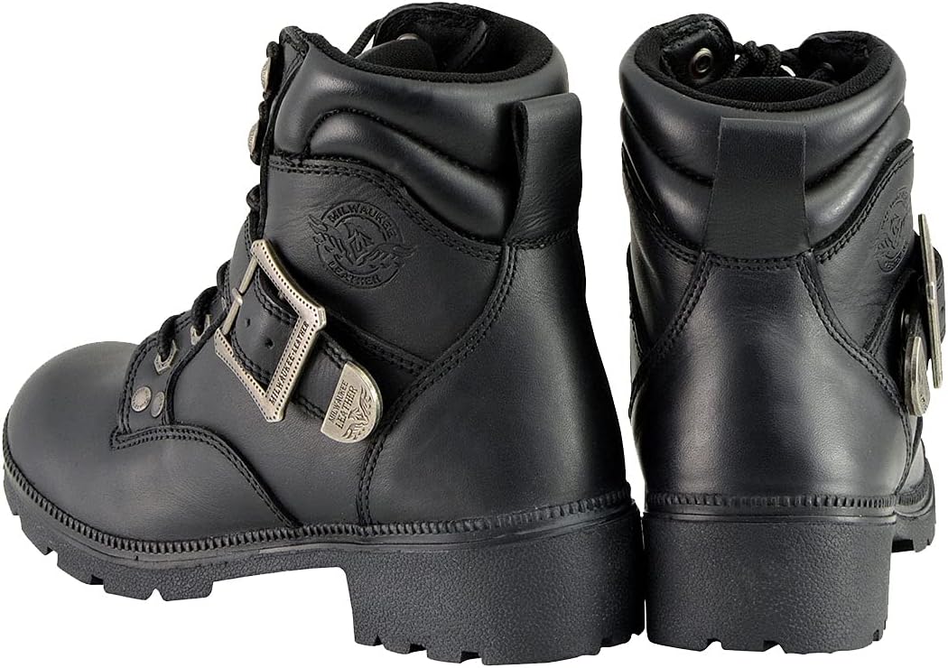 Milwaukee Leather MBL9310 Women's Lace-Up Black Leather Engineer Motorcycle Rider Boots
