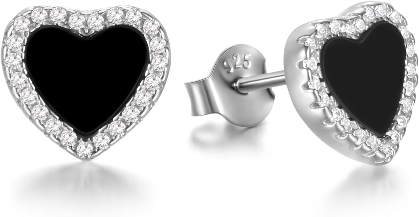 Four Leaf Clover Earrings 925 Sterling Silver for Women,Stud Earrings Jewelry with Black Onyx and Mother of Pearl,Elegant Gift for Her