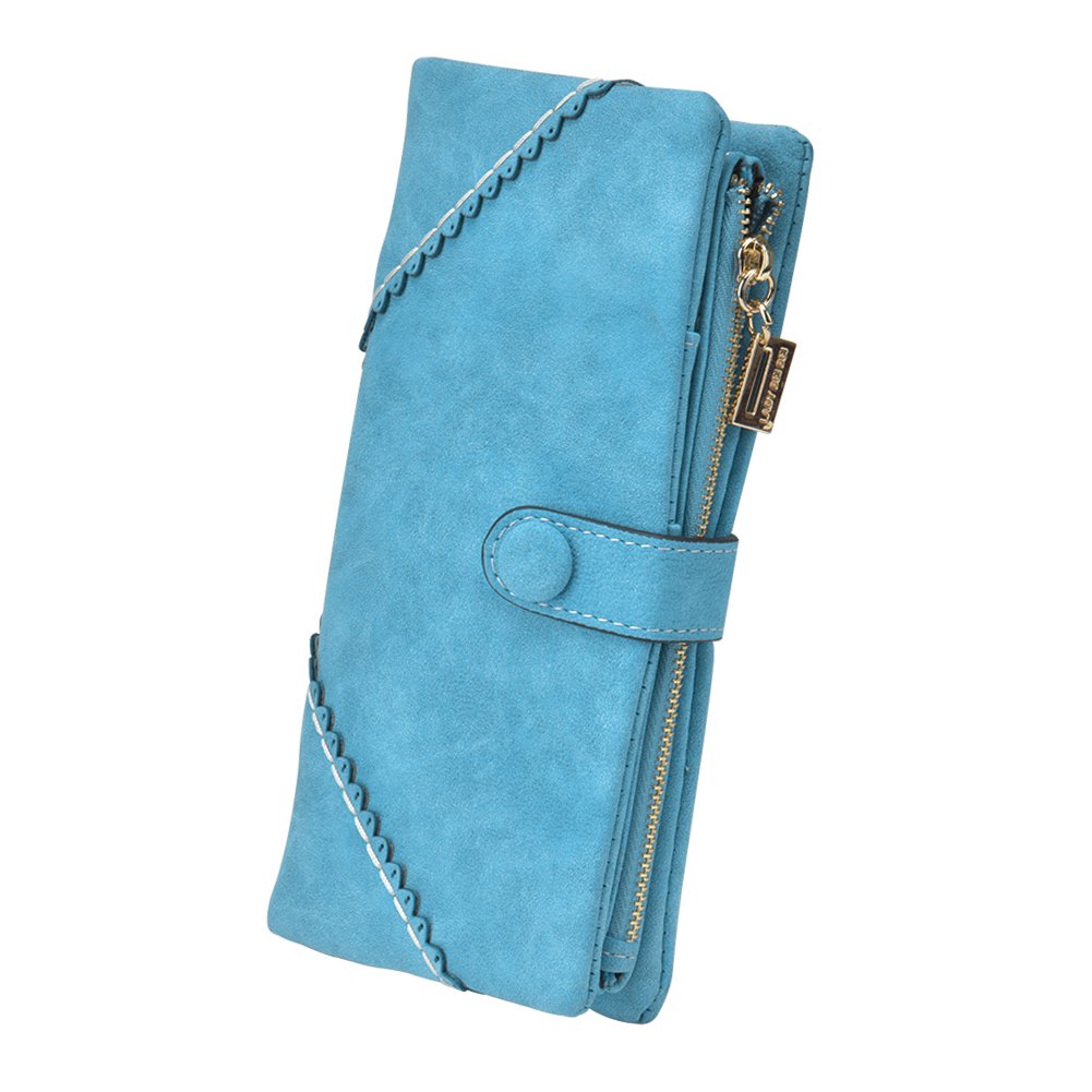 TechSmile® Fashion Leather Wallet Button Purse Lady Long Women's Handbag -Light blue