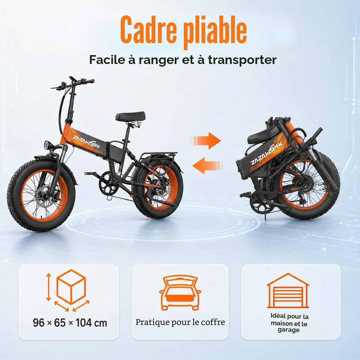 CF1000 Vélo Électrique Pliant Fat Bike 20 Pouces, Batterie 48V 20Ah, Autonomie 120 km, Couple 60 Nm, 7 Vitesses, Double Suspension, Freins Hydrauliques (Blanc et Rouge)