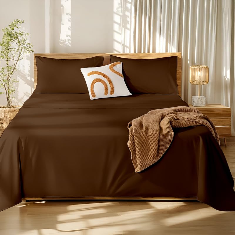 Image of Microfiber Single Bed Sheet - Solid Color, Ultra-Soft Bedsheet for Bedroom, Lightweight Plain Bedsheet for Single Bed 60x90 Inch, Chocolate Brown