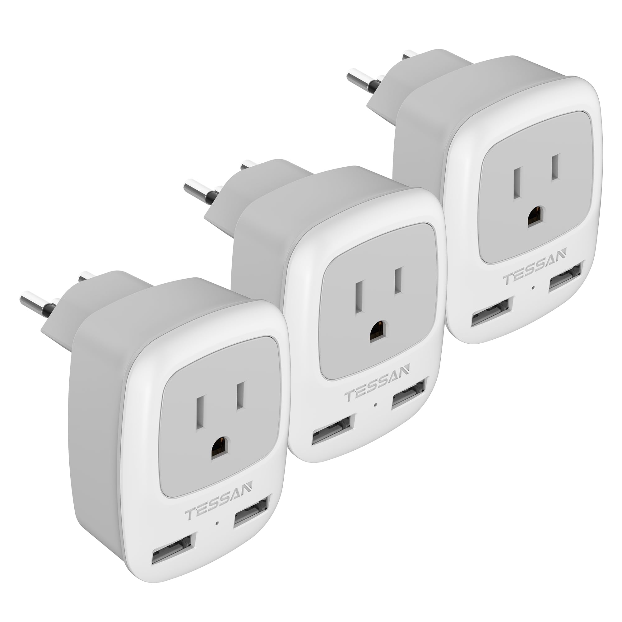 TESSAN Switzerland Travel Power Adapter, Type J Travel Plug Adaptor with 2 USB & 1 American Grounded Outlet for US to Switzerland, Liechtenstein, Rwanda, 3 Pack